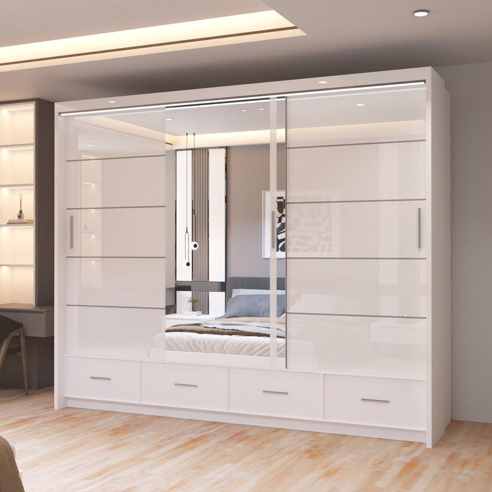 Cyclia 255cm 3 Door Sliding Wardrobe (High Gloss)