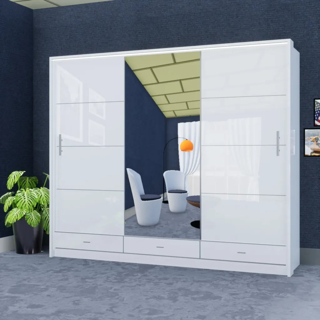 Florence 256cm Sliding Wardrobe (High Gloss)