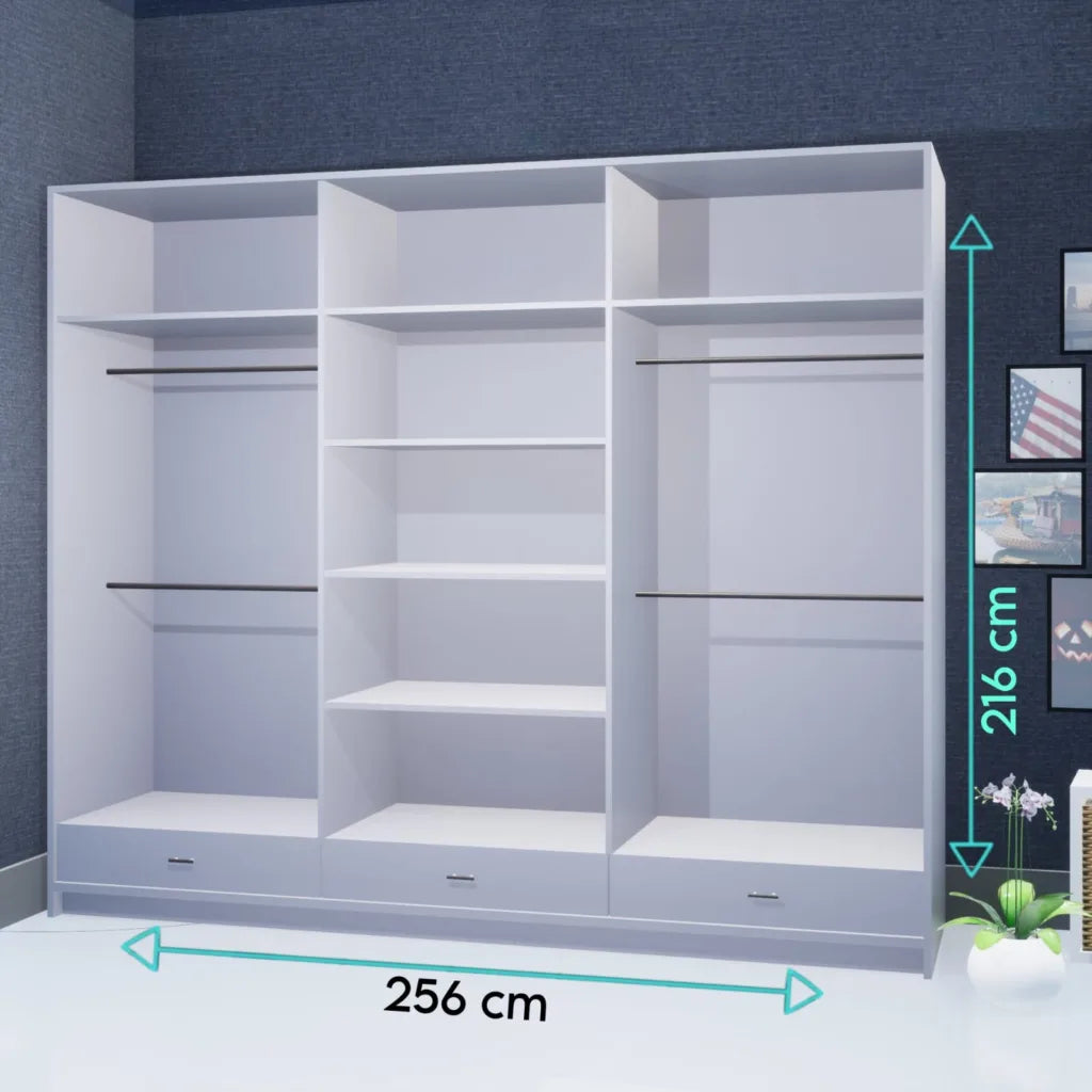 Florence 256cm Sliding Wardrobe (High Gloss)